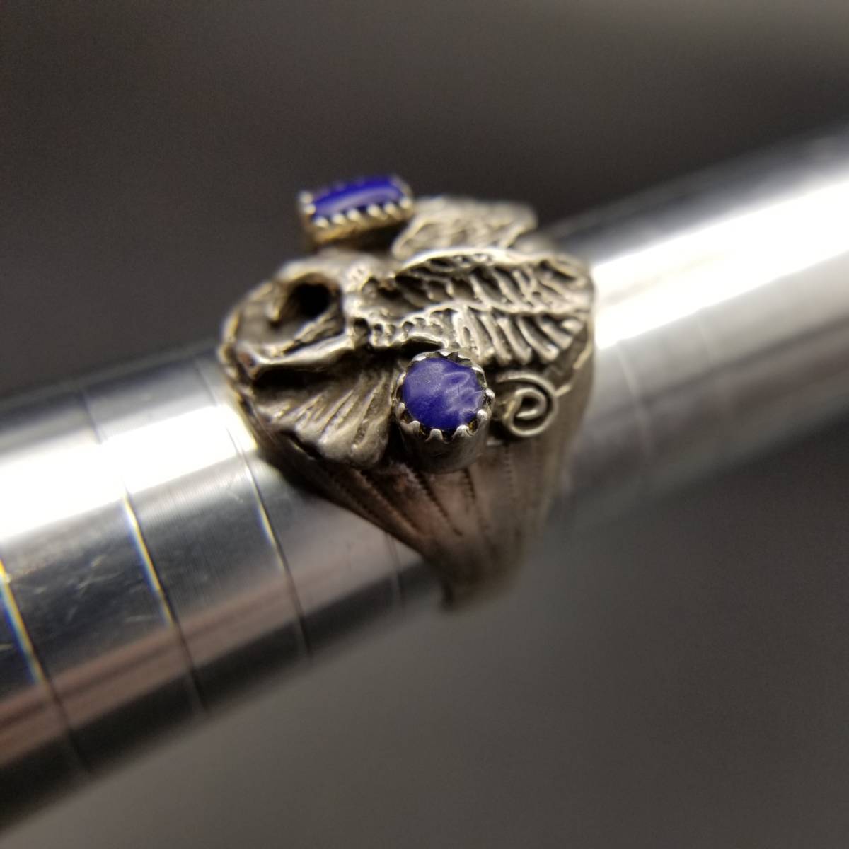  Navajo blues tone Eagle relief solid sculpture round 925 Vintage silver ring ring jewelry import Y13-D