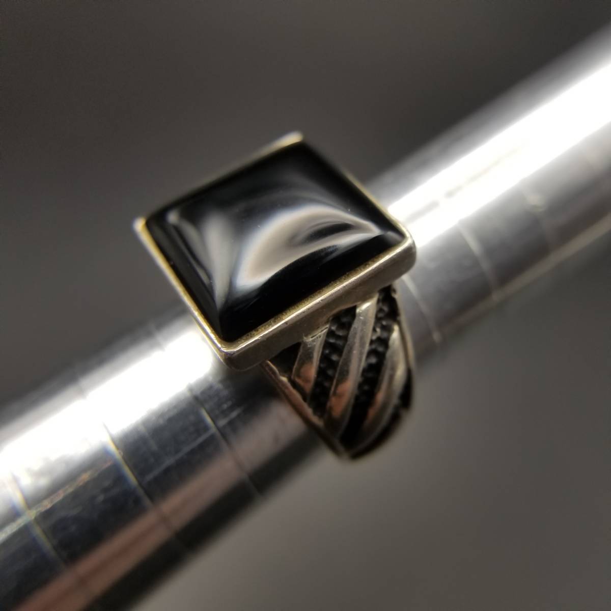 ブラックオニキス スクエア 大粒 斜め カット 925 ヴィンテージ シルバー リング 指輪 ジュエリー 12.5g Y13-Eの画像10