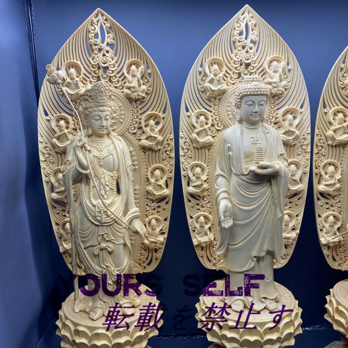 彫刻 新作 薬師如来 日月観音 薬師三尊 守り本尊 観音菩薩 木彫仏像 時代彫刻 仏師で仕上げ品 仏教美術 彫刻工芸品_画像5