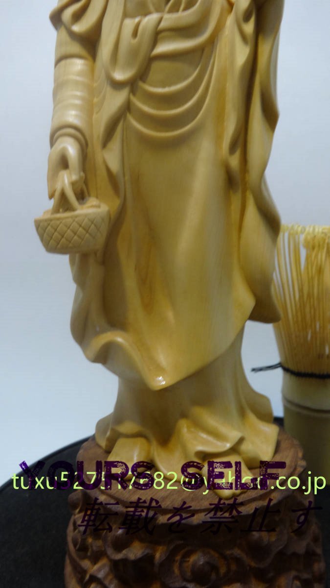新作 美品 細密彫刻 仏教美術 観音菩薩 置物 立像 極細工 高さ23.5cm_画像4