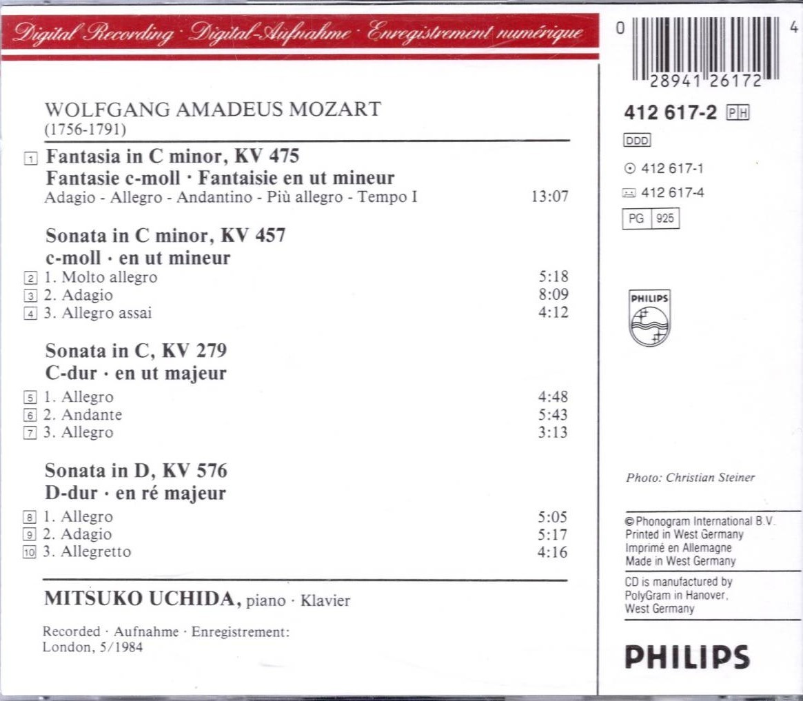 CD MOZART: 3 PIANO SONATAS K.279,457,&576 / MITSUKO UCHIDA_画像2