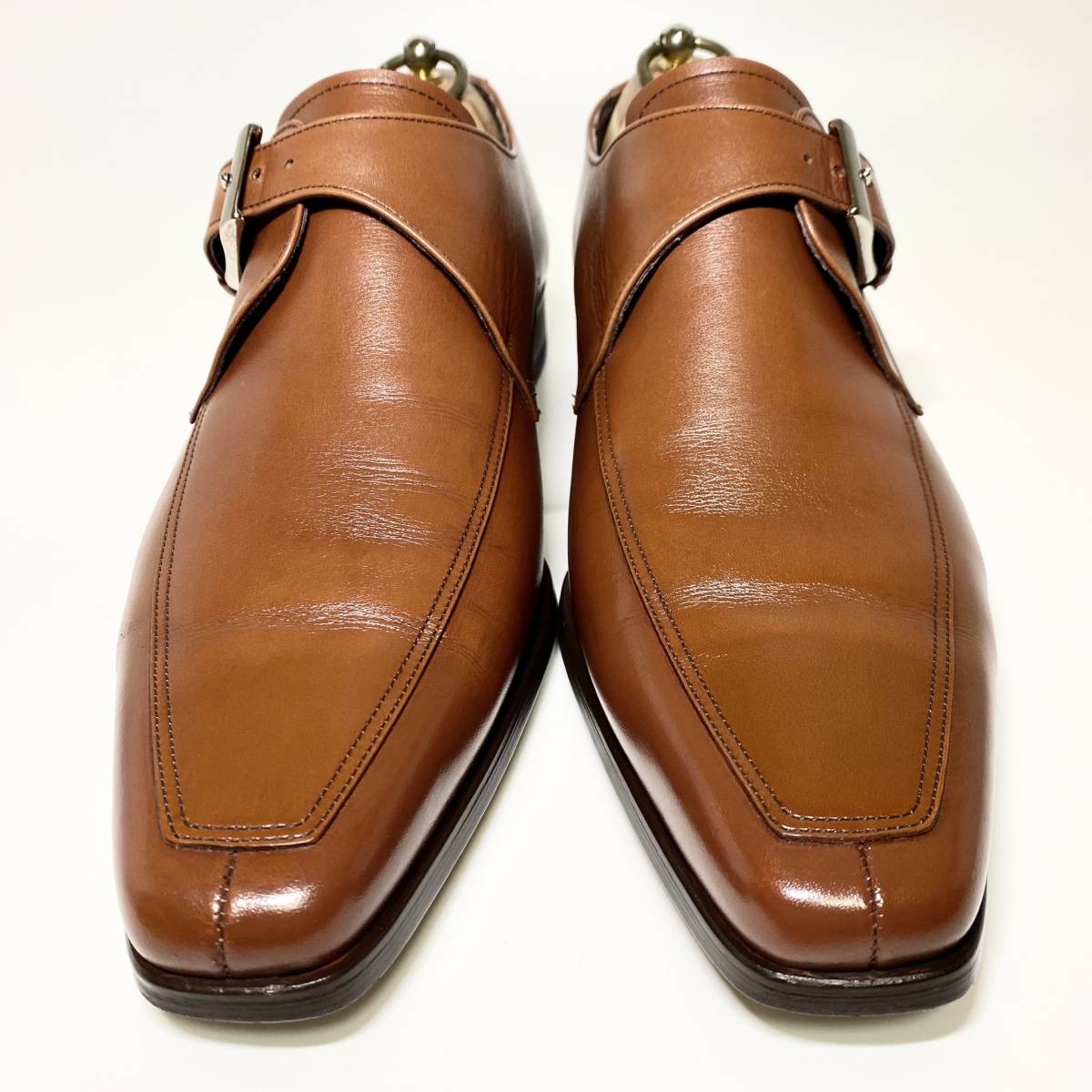 【REGAL】リーガル 24.5cm 茶 ブラウン シングルモンクストラップ Vチップ Uチップ 革靴 メンズ 本革 ビジネスシューズ 紳士靴 ドレス_画像2