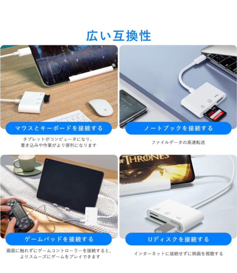 【未使用に近い】i-PHONE 3in1 SDカードリーダー TF L-ightning 急速充電 メモリカードリーダー 写真/ビデオ/データ USB/i-Phone/i-Pad/iOS_画像5