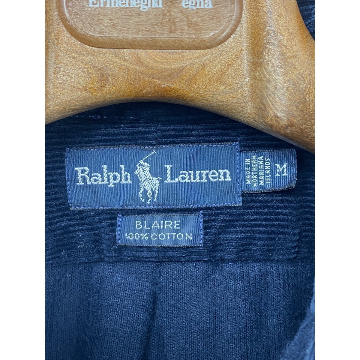 A8162/極美品 春夏 POLO RALPH LAUREN ラルフローレン コットン コーデュロイ ボタンダウン 長袖 ワーク シャツM 紺/メンズ 北マリアナ諸島_画像7