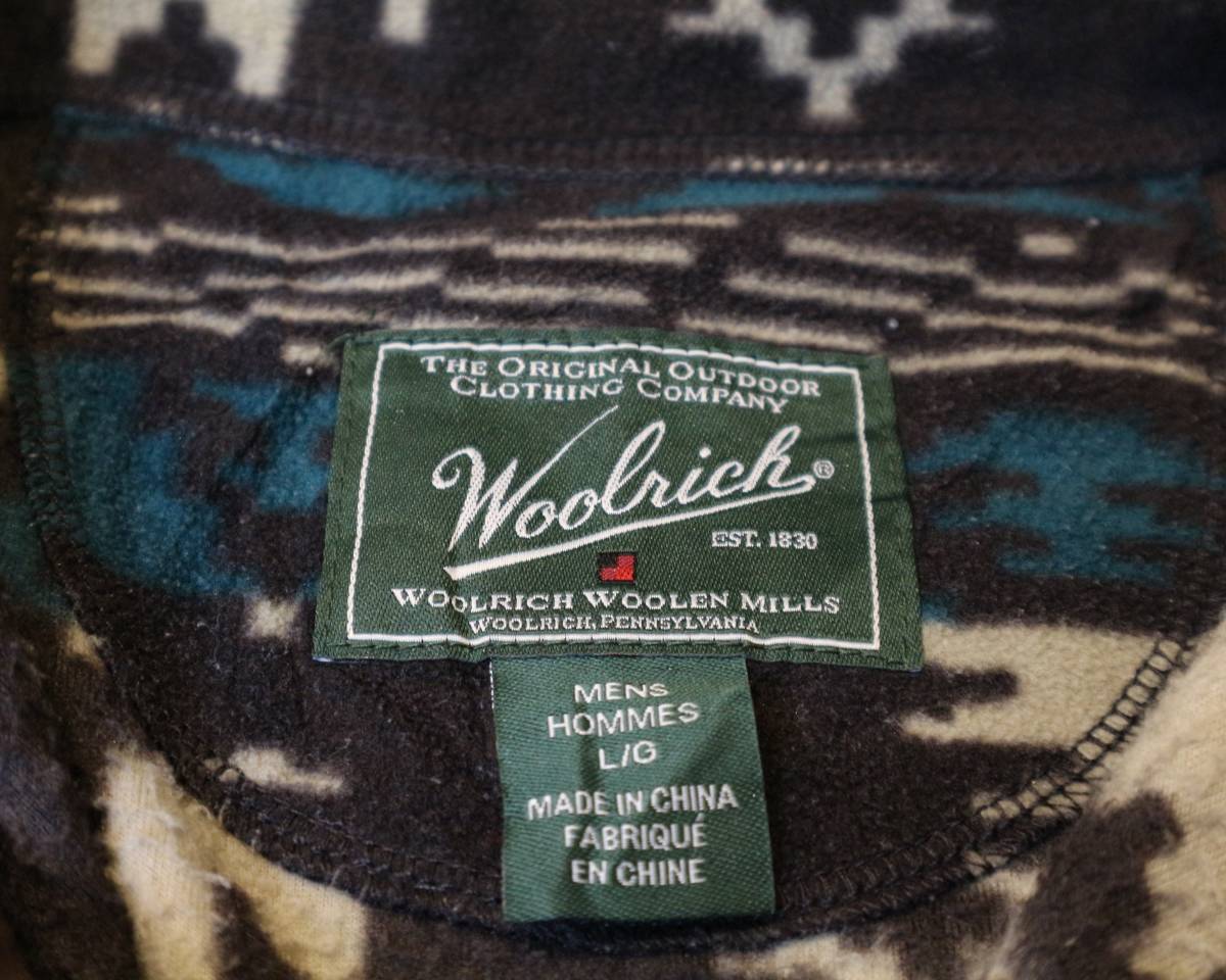 送料520円可★USA古着Woolrichウールリッチ★プルオーバーフリースジャケット★総柄ネイティブアウトドアアメカジ★サイズL茶系ポリ_画像3