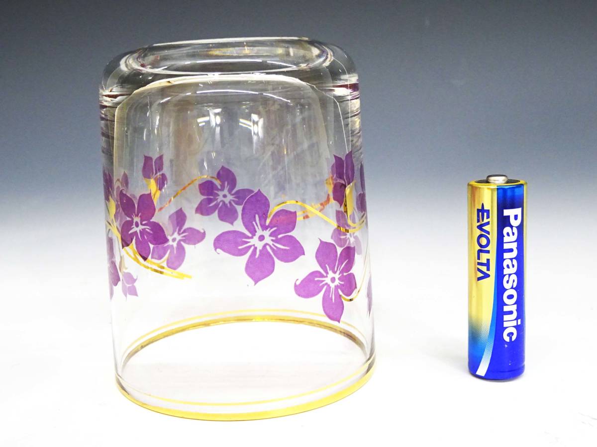 ◆(TH) 昭和レトロ 冠水瓶 水差し ピッチャー グラス セット デキャンタ デカンタ 金縁 花柄 紫色 食器 キッチン雑貨の画像8