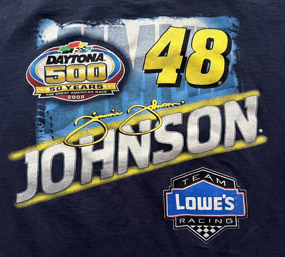 メキシコ製 ビンテージ WINNER'S CIRCLE ウィナーズサークル LOWE'S 48 JOHNSON 半袖プリントTシャツM ネイビー☆デイトナ50周年記念_画像6