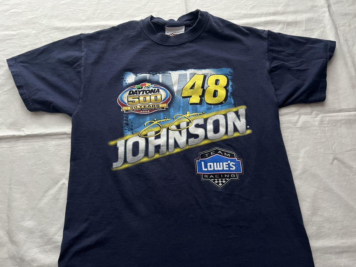 メキシコ製 ビンテージ WINNER'S CIRCLE ウィナーズサークル LOWE'S 48 JOHNSON 半袖プリントTシャツM ネイビー☆デイトナ50周年記念_画像5