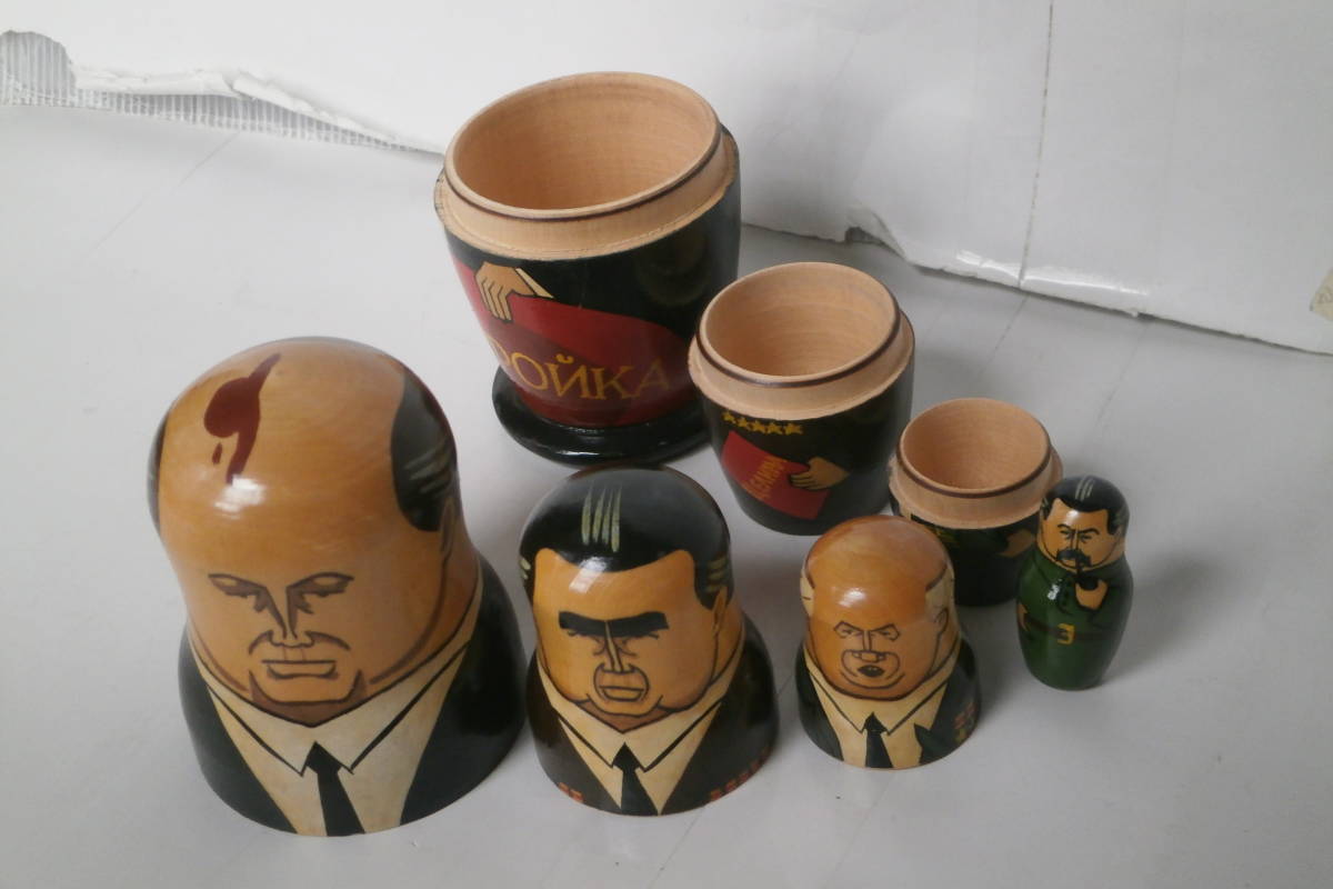 ★　マトリョーシカ　人形　工芸品　1980年代　USSR　民芸品　ソ連　ペレストロイカ　歴代大統領　ゴルバチョフ　自宅保管品_画像8