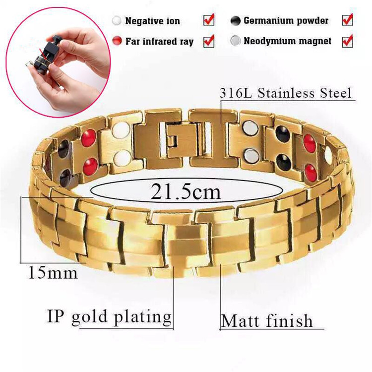 [ size adjustment possible ] germanium far infrared negative ion magnet bracele magnetism bracele stainless steel health accessory gold 