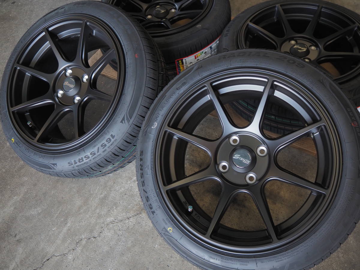 ★引っ張り★165/55R15 7J+30 4H100 新品 人気 軽量 逆ゾリ 1台分 N-BOX ALTO ワゴンR DAYS ESSE TANTO WAKE MOVE MIRA カスタム ブラック_画像4