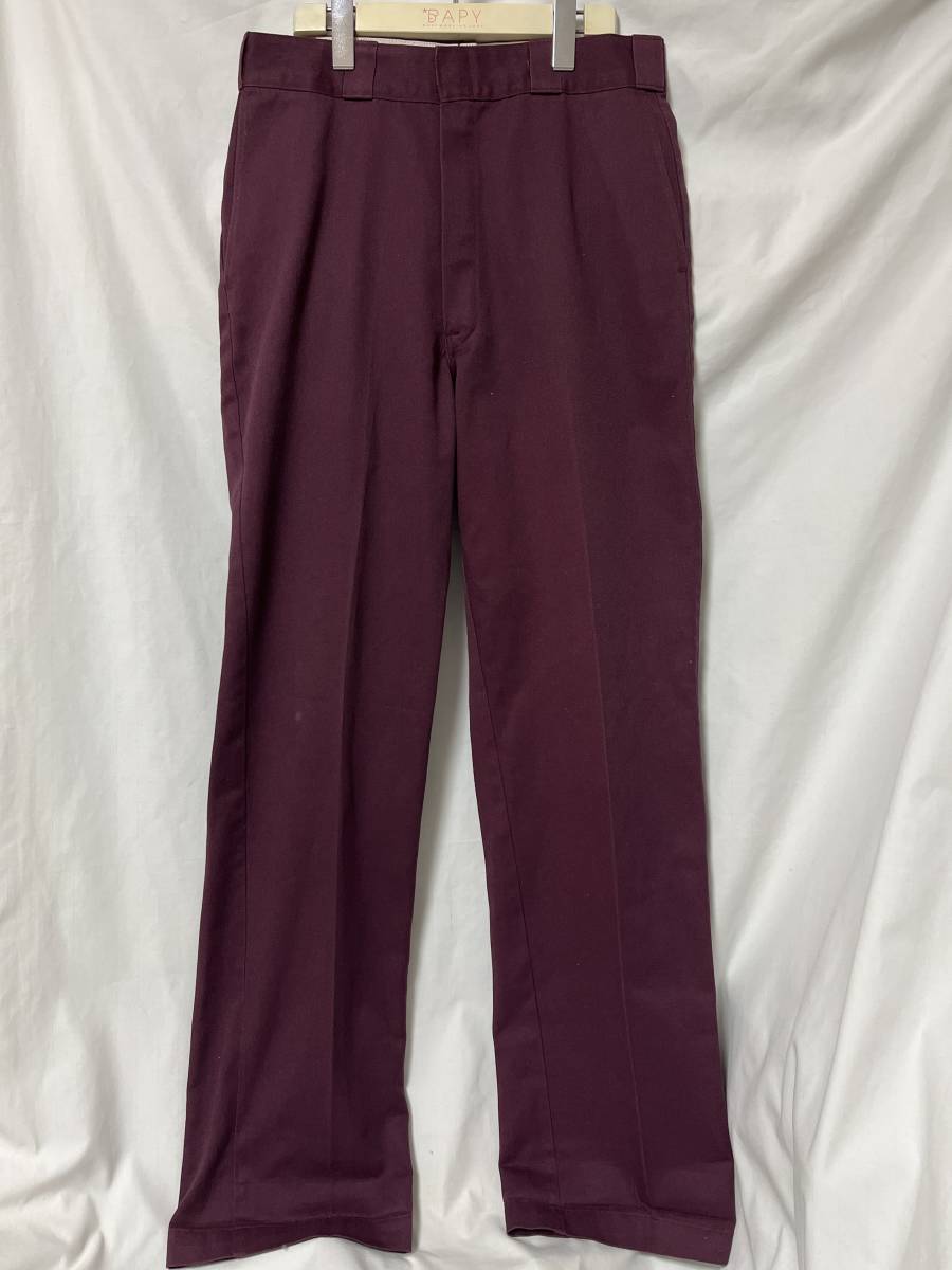 80s 90s USA製 DICKIES ディッキーズ 874 チノパン ワークパンツ MAROON W32 L34(O-1-10)