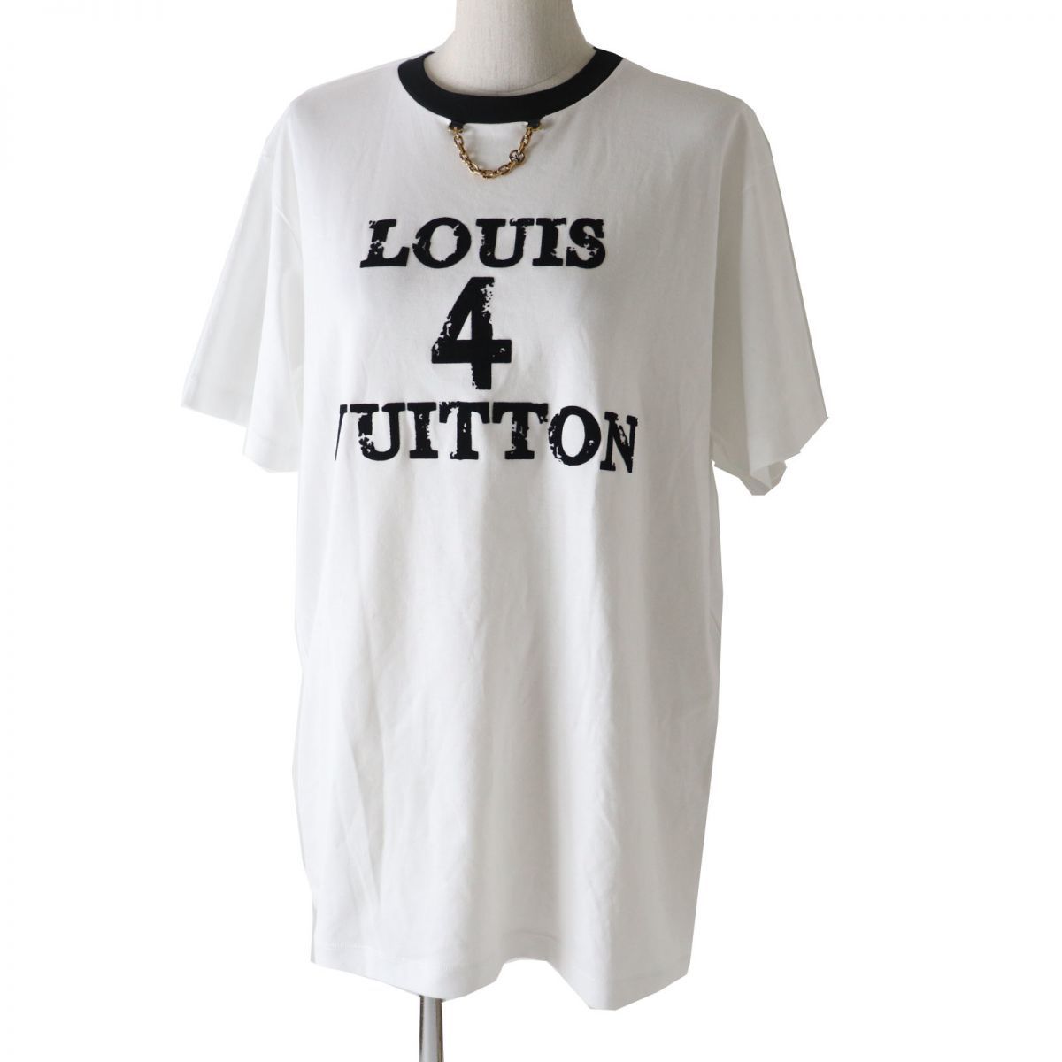 極美◎正規品 23AW 伊製 LOUIS VUITTON ルイヴィトン Louis 4 Vuitton Tシャツ チェーン付 レディース ホワイト×ブラック ゴールド金具 M_画像1