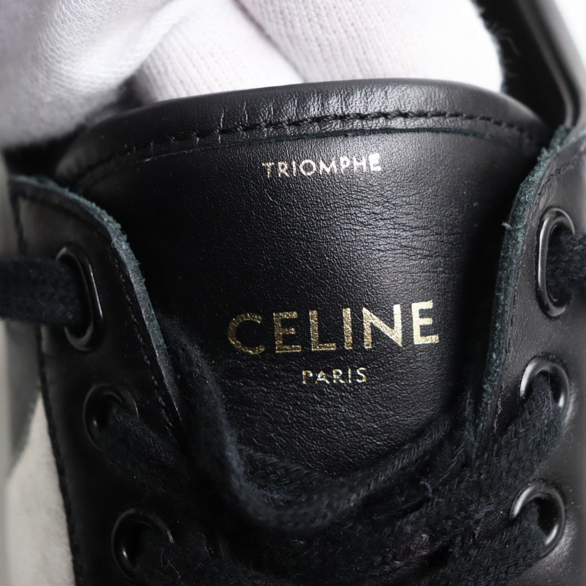 良品●CELINE セリーヌ TRIOMPHE/トリオンフ TR01L レースアップ ローカット レザースニーカー ブラック×シルバー 43 メンズ_画像6