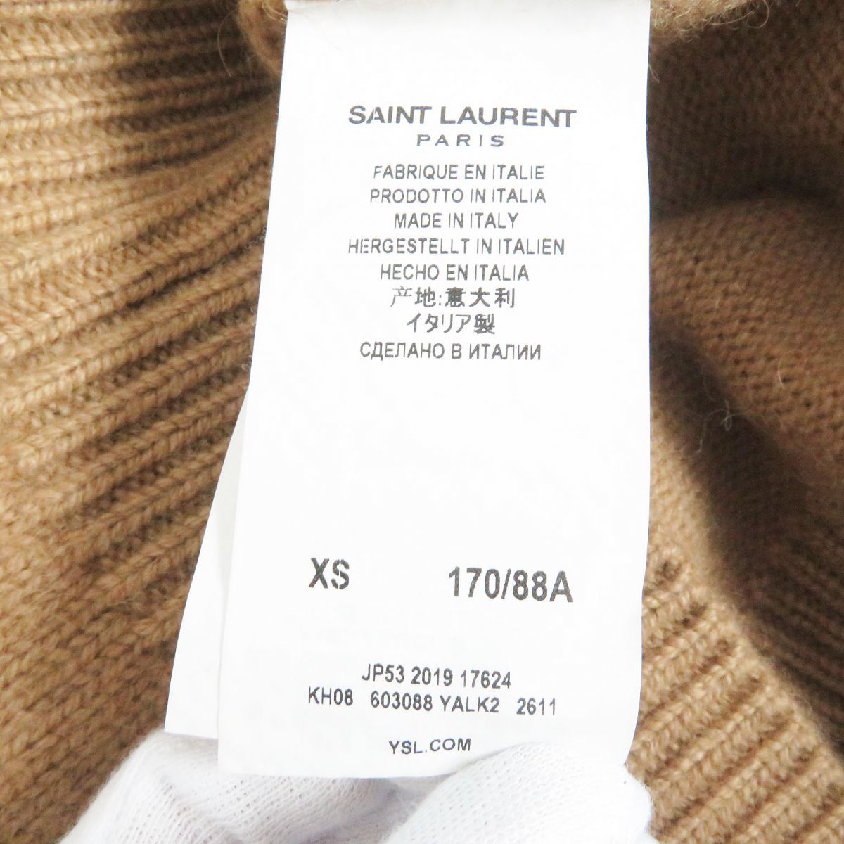  прекрасный товар *2019 год производства SAINT LAURENT RARIS/ солнечный rolan Париж 603088 Camel 100% длинный рукав вязаный / свитер светло-коричневый XS Италия производства стандартный товар 