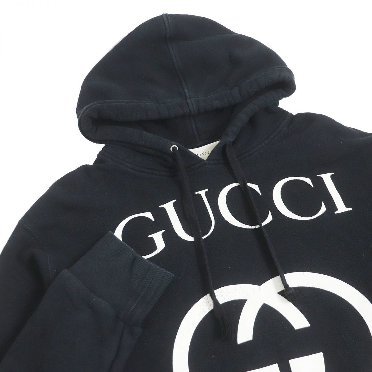 【ドンドン見直し】良品□GUCCI/グッチ 475374 インターロッキングG プルオーバー ロゴスウェットパーカー/フーディー M 黒 伊製 正規品_画像2