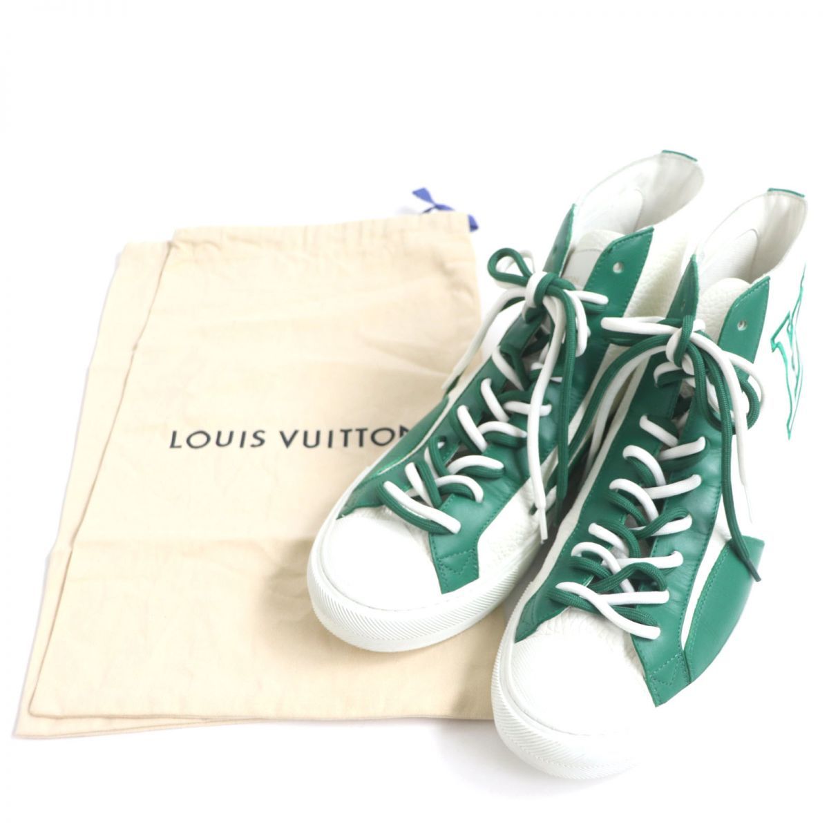 【ドンドン見直し】良品▼2021年製 LOUIS VUITTON ルイヴィトン タトゥーライン ハイカットレザースニーカー 白×緑 6 メンズ 伊製 袋付き_画像2