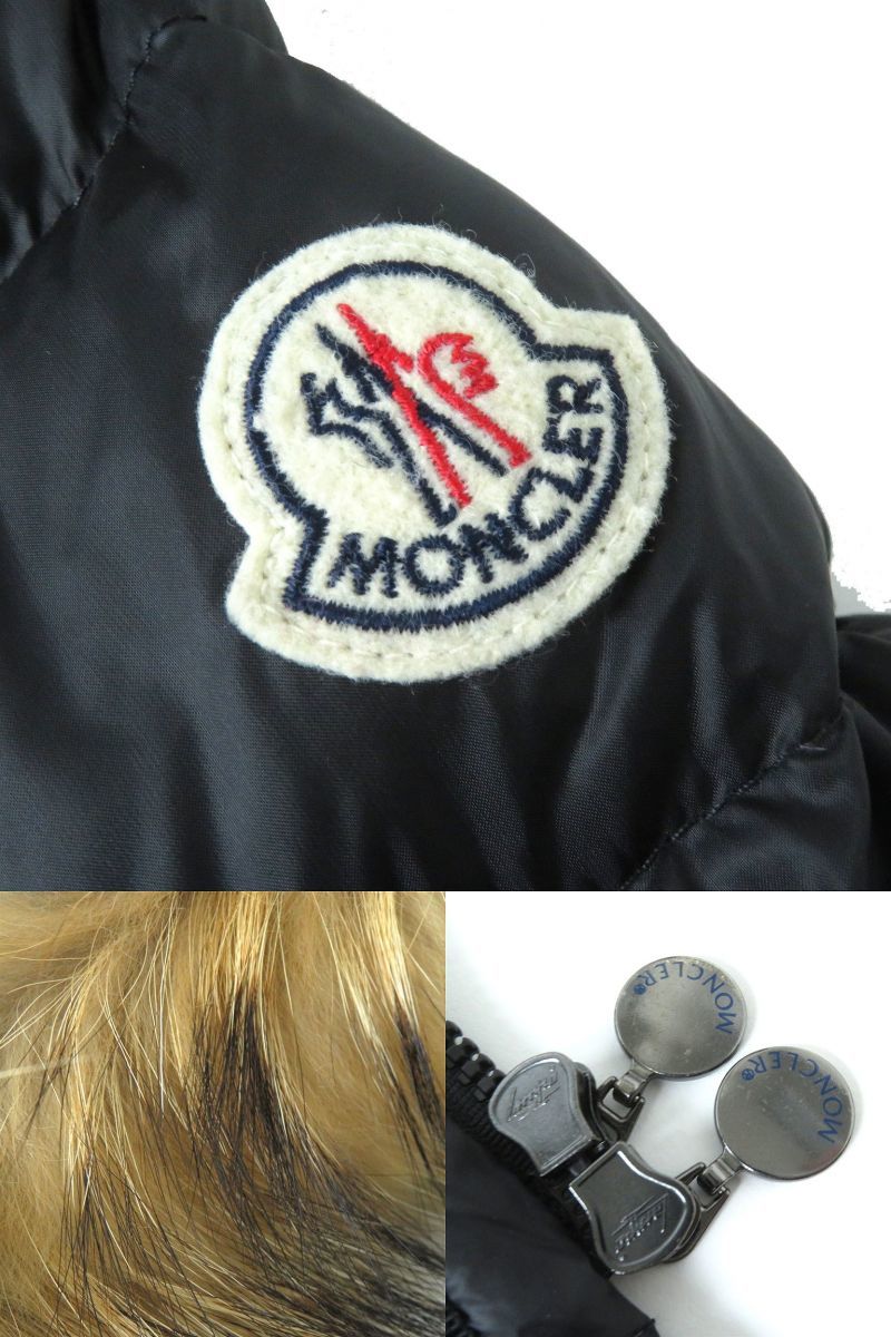 美品△国内正規品 MONCLER モンクレール HERMIFUR エルミファー レディース ロゴワッペン・ファー・フード付 ロングダウンコート 黒 0 人気_画像6