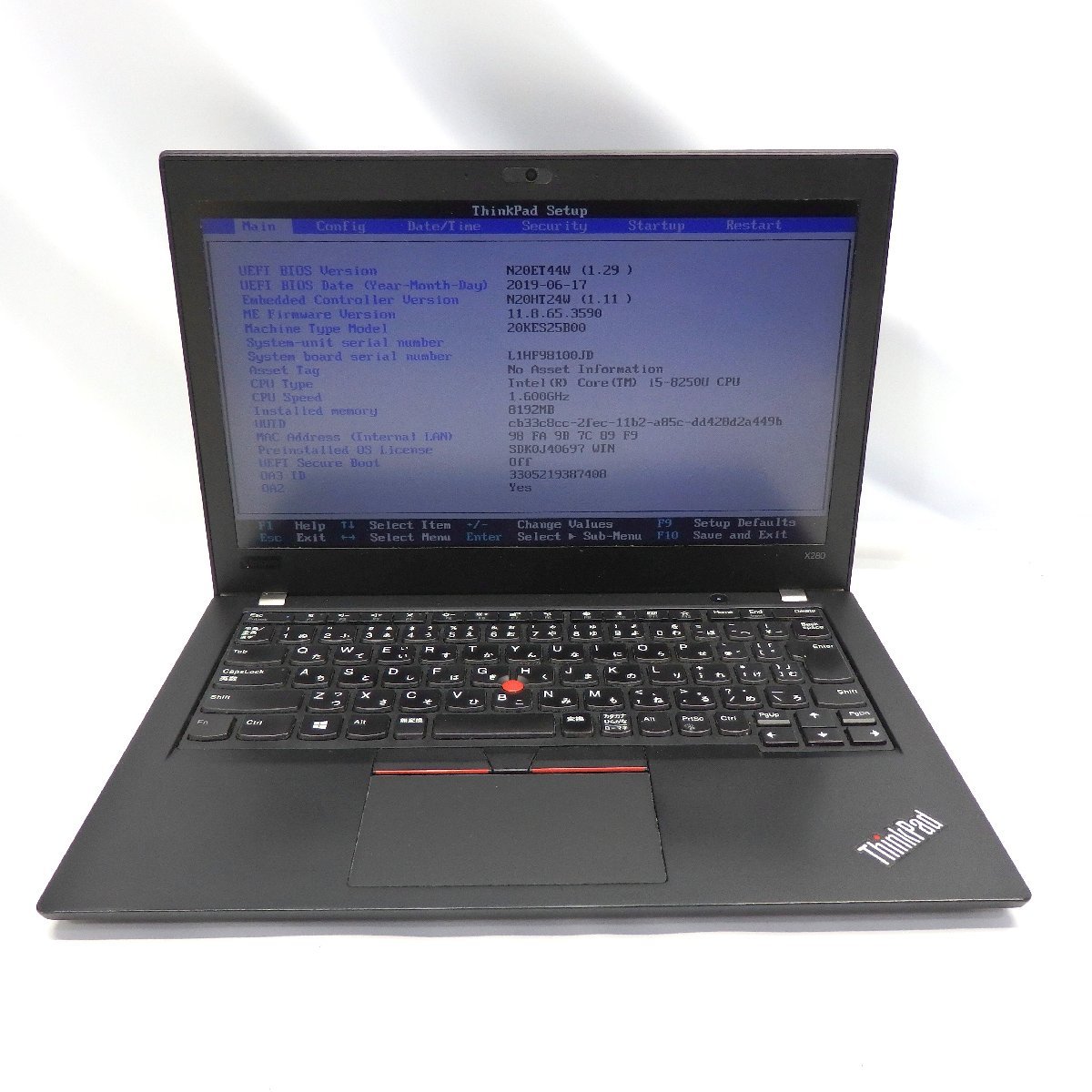 1円～ Lenovo ThinkPad X280 Core i5-8250U 1.6GHz/8GB/SSD256GB/12インチ/OS無/動作未確認【栃木出荷】_画像1