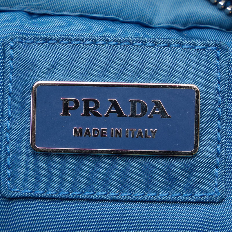 プラダ 三角ロゴプレート シルバー金具 ボディバッグ ウエストバッグ 2VL132 ブルー ナイロン レザー レディース PRADA 【中古】_画像8