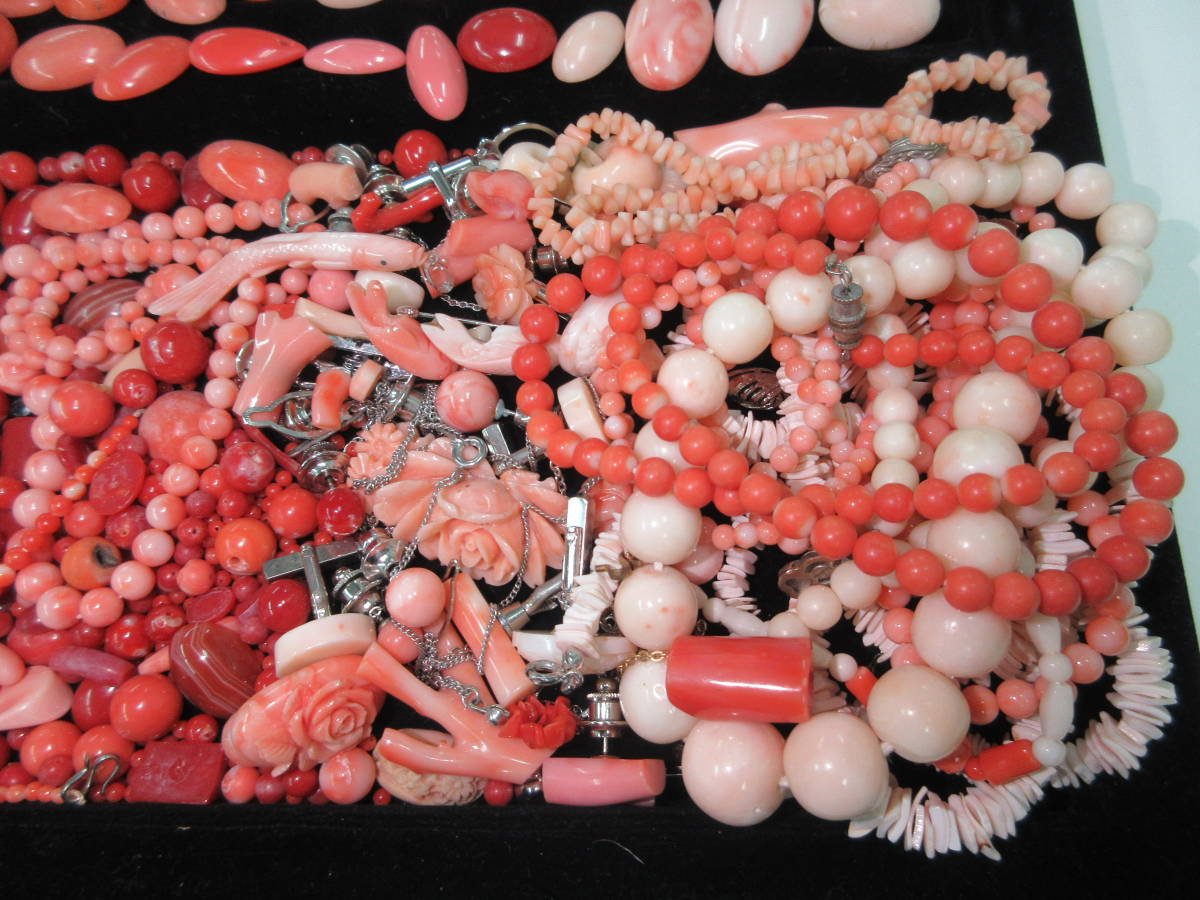 中古 珊瑚 サンゴ まとめ アクセサリー ネックレス チェーン外れ、ルース含む ジャンク品含む 約600g ／C_画像7