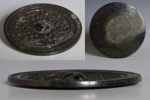 N25994 中国美術 仏刻銅鏡 504g 銅器 銅製 検:海獣葡萄鏡 銅鏡 銅器 仏教美術 中国 古玩 唐物