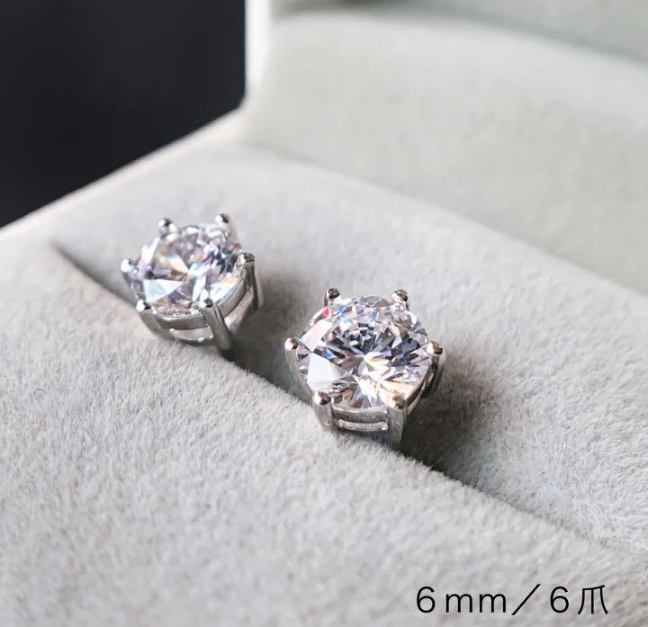 ダイヤピアス　6mm　6爪　大粒　プラチナ仕上げ_画像2