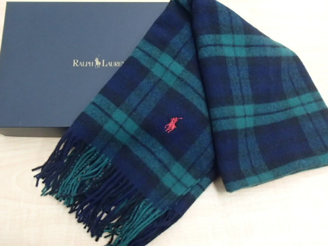 RALPH LAUREN ラルフローレン ひざ掛け 毛100％ 70×150cm 未使用保管品 ＃60713..._画像1