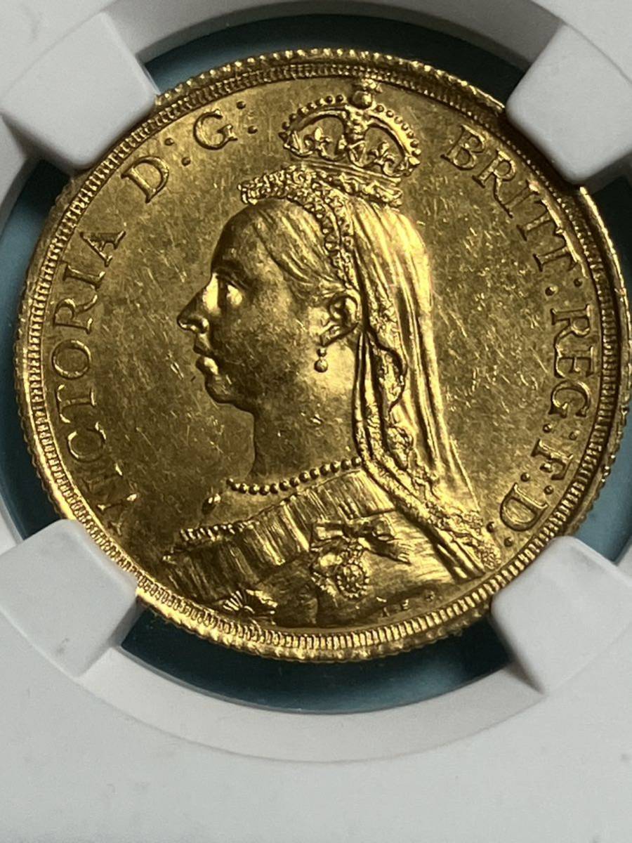 イギリス　2ポンド金貨　1887 ビクトリアジュビリー　NGC鑑定　AU58_画像3