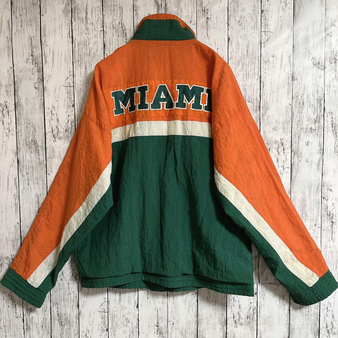 90's APEX ONE MIAMI マイアミ大学 ナイロンジャケット XL 緑 オレンジ 90年代ヴィンテージ 刺繍ロゴ US古着 アメカジ HTK2935_画像2