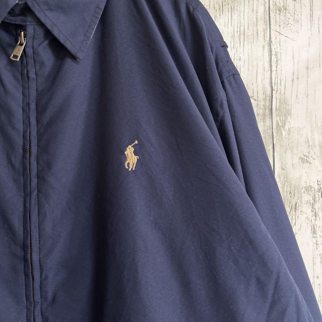 Ralph Lauren ラルフローレン スイングトップ ハリントンジャケット 2XL 紺 ネイビー ワンポイント 刺繍ポニー 裏地チェック HTK2952_画像7