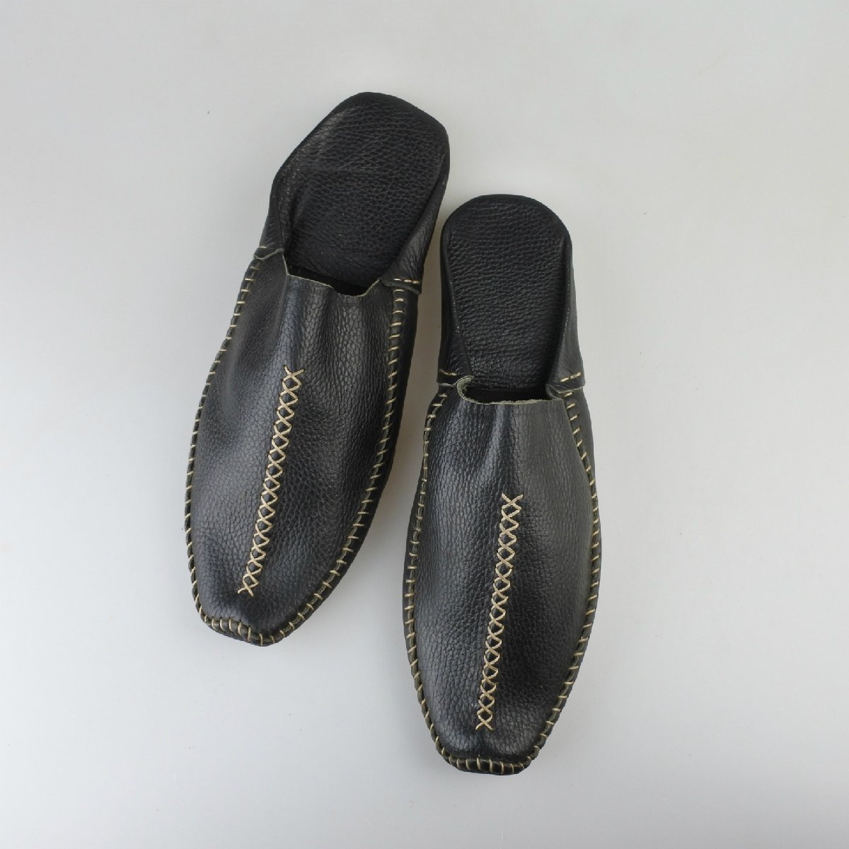 モロッコ製 メンズレザーサンダルスリッパ（屋内屋外兼用）ブラック／27～28cm／adam slippers／本革_画像1