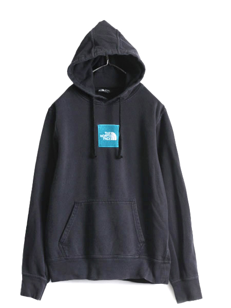 US企画 ノースフェイス スウェット フード パーカー メンズ S 古着 The North Face プルオーバー 裏起毛 ブラック アウトドア ロゴ刺繍 黒