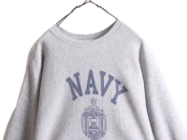 70s 単色タグ ★ チャンピオン リバースウィーブ US NAVY 染込み プリント スウェット メンズ M ヴィンテージ Champion ミリタリー 軍物 灰_画像2