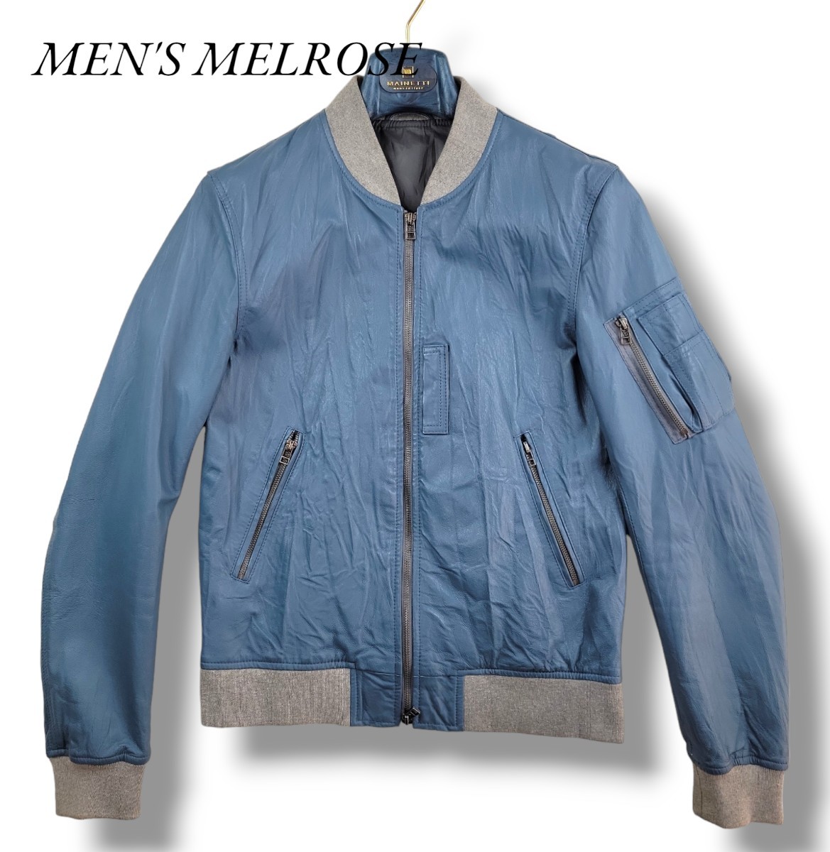 MEN'S MELROSE/メンズメルローズ　レザージャケット/ブルー/フライトジャケット/サイズ4 /ピッグスキンブルゾン　_画像2