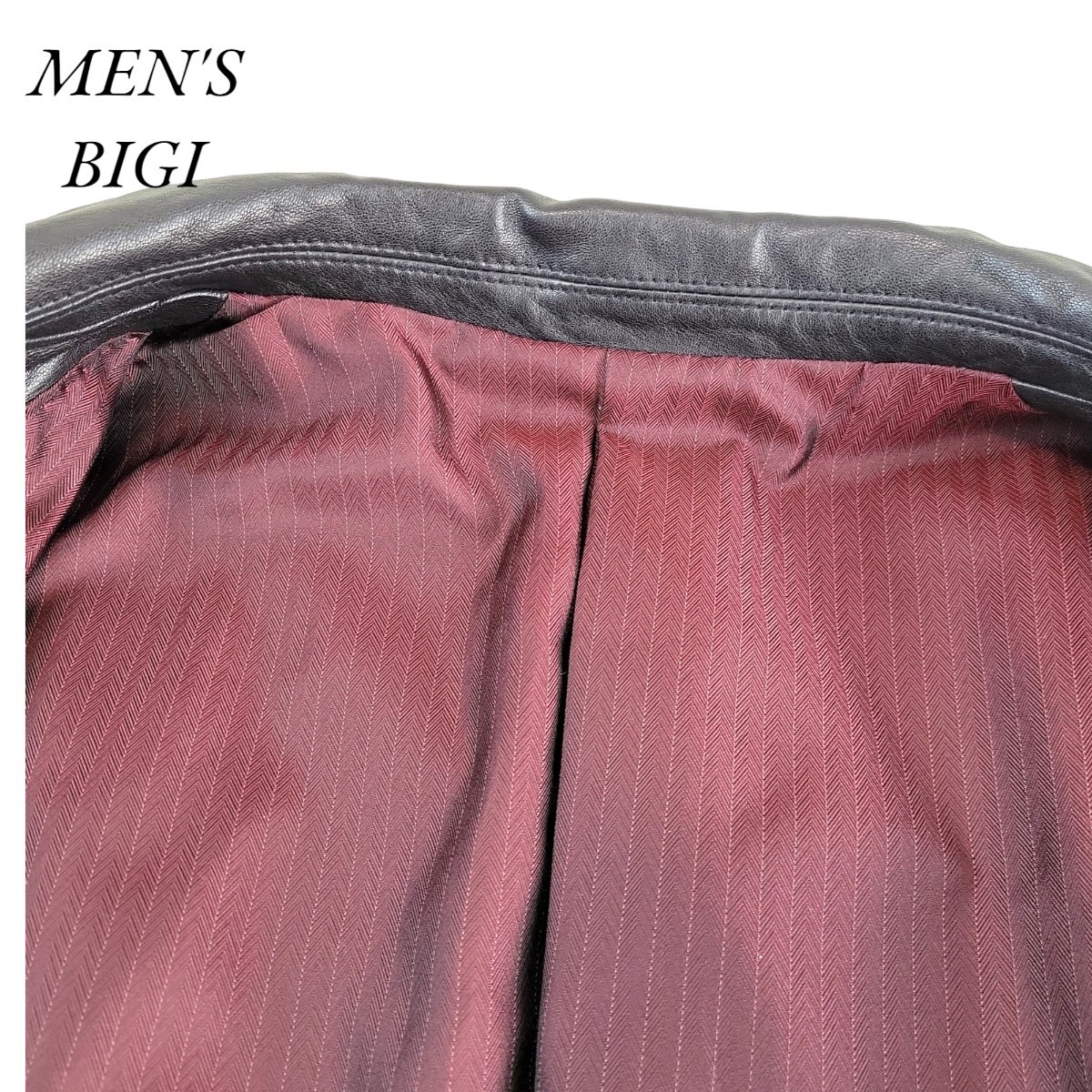 MEN'S BIGI/メンズビギ　レザーコート/ロングジャケット　羊革 ブラック 本革 シープスキン_画像9