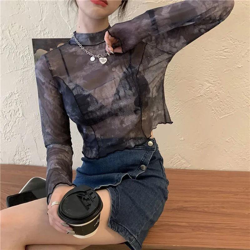 [ great popularity . attaching stock a little! next arrival undecided! last price cut! new goods unused ] lady's tops ink pattern black black F 007280F