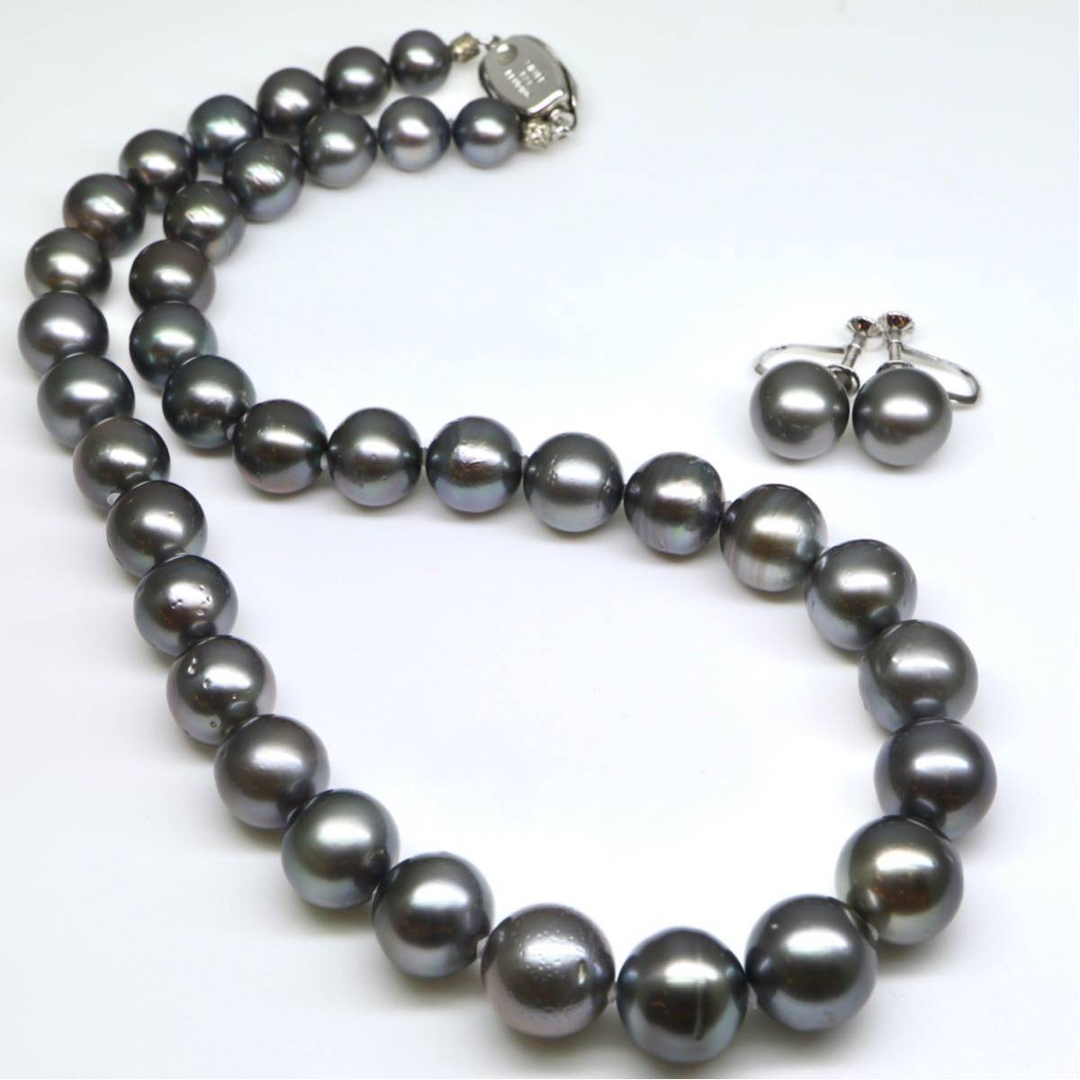 ◆南洋黒蝶真珠ネックレス&イヤリング◆J 約70.4g 約42.5cm 8.0-12.0mm珠 真珠 パール pearl ジュエリーjewelry necklace EB8/EE8_画像9