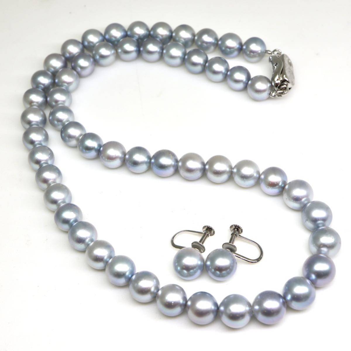 ◆アコヤ本真珠ネックレス&K14WGイヤリング◆J 約38.2g 約42.0cm 7.5-8.0mm珠 パール pearl ジュエリーjewelry EA5/EB5_画像8