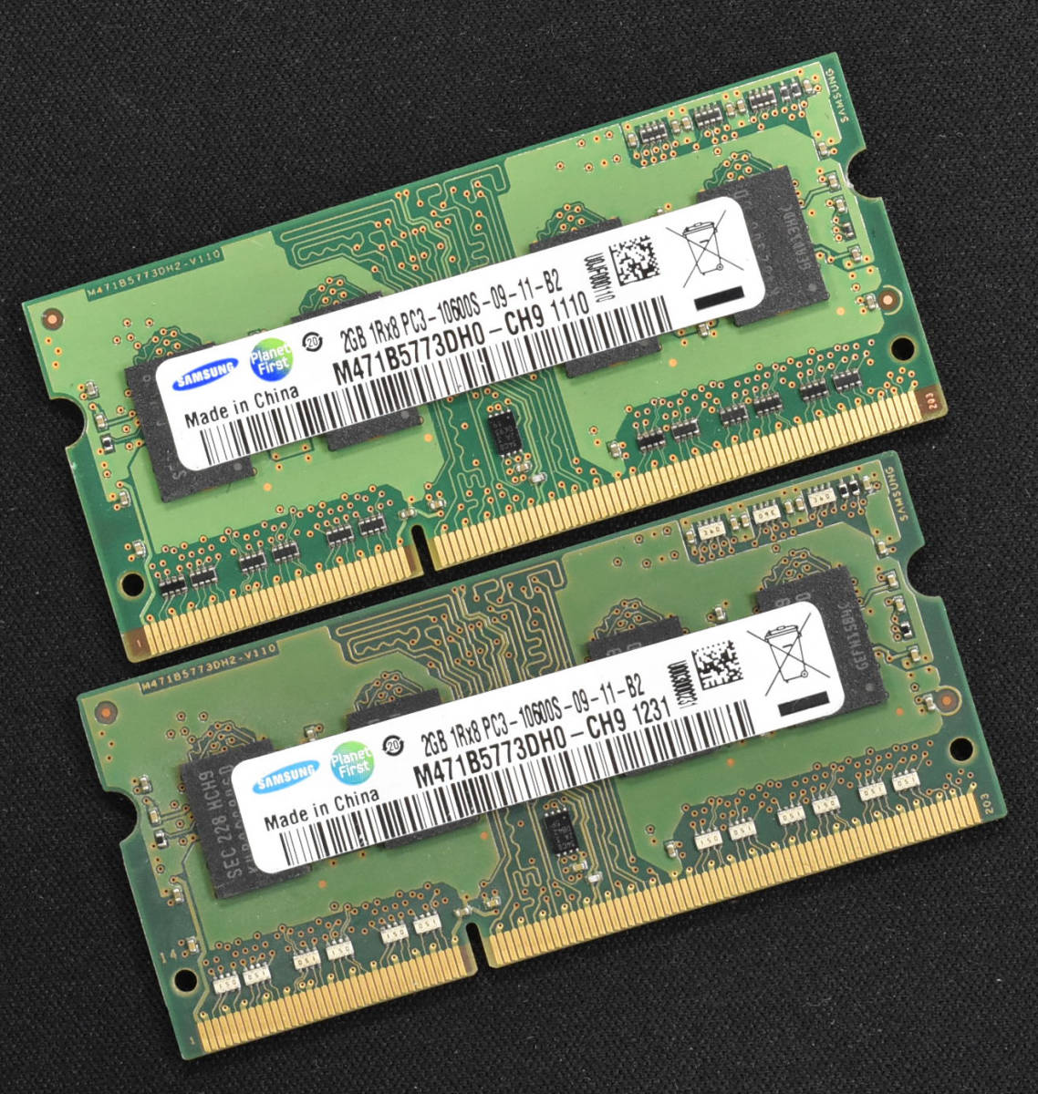 4GB (2GB 2枚組) PC3-10600S DDR3-1333 S.O.DIMM 204pin 1Rx8 ノートPC用メモリ 8chip Samsung サムスン 2G 4G (管:SA3492_画像1