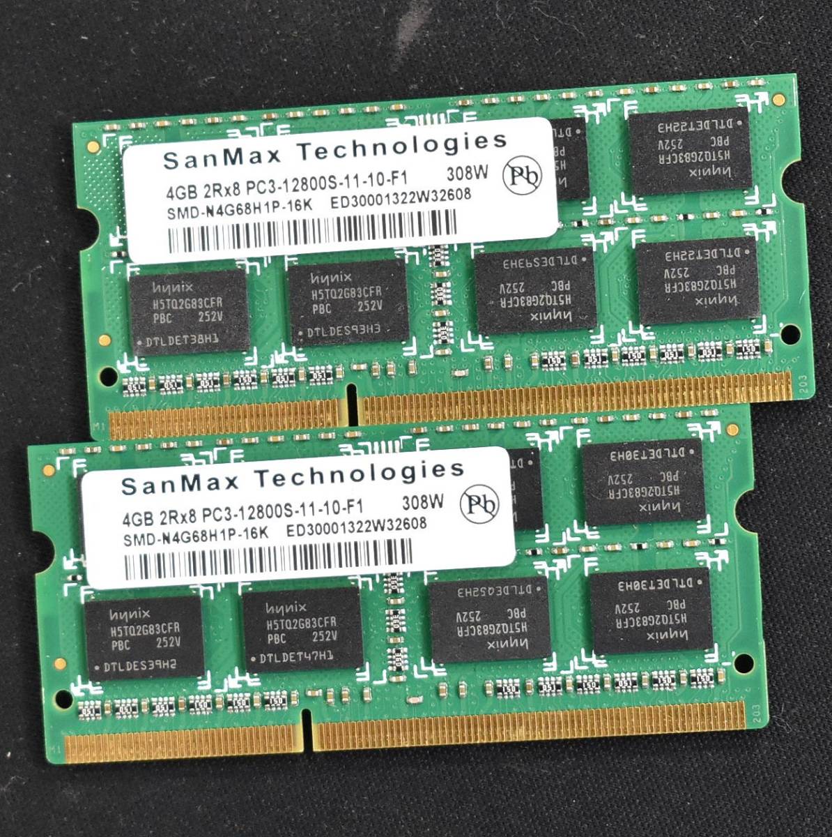 8GB (4GB 2枚) PC3-12800S DDR3-1600 S.O.DIMM 204pin 2Rx8 [1.5V] [SanMax HYNIX 4G 8G] Macbook Pro iMac (DDR3) (管:SB0136 x2s_画像1