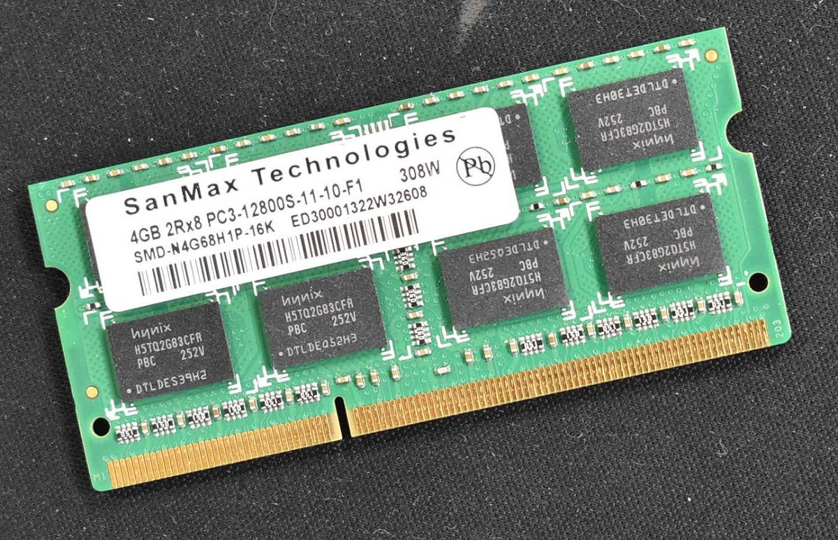 4GB PC3-12800S DDR3-1600 S.O.DIMM 204pin 2Rx8 [1.5V] [SanMax Hynix 4G] Macbook Pro iMac (DDR3)対応 (管:SB0134_画像1
