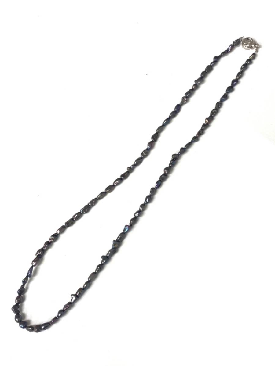 極美品 黒 真珠 パール ネックレス グレー レディース アクセサリー 留め具 SILVER SV 刻印 シルバー yh121402_画像1