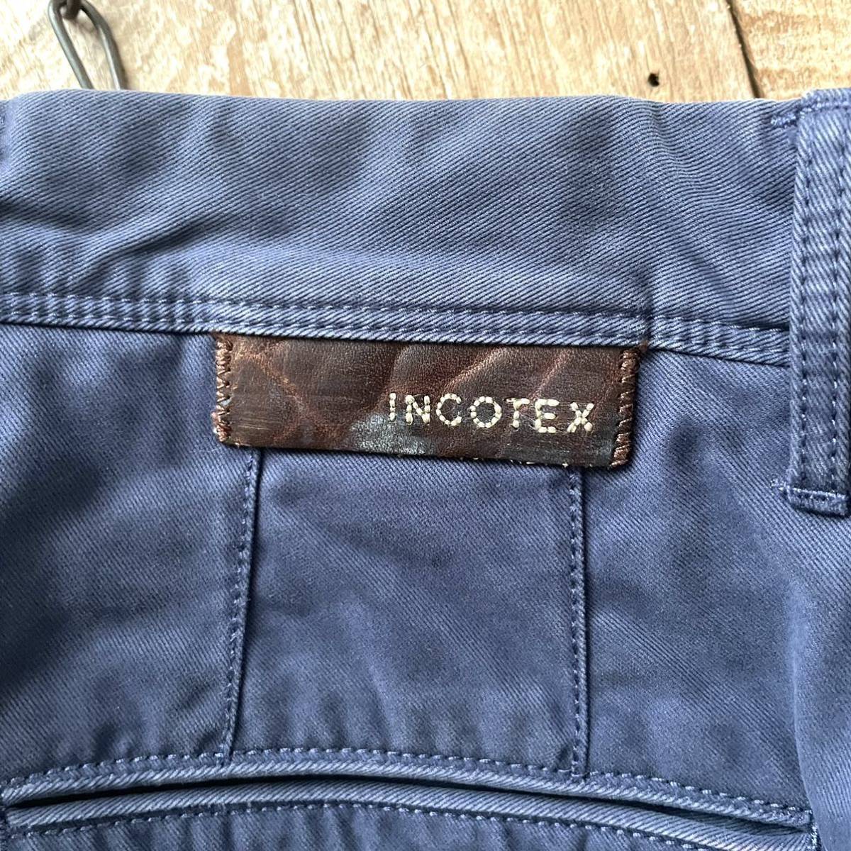 【極美品】INCOTEX SLACKS インコテックス ヴィンテージ加工 テーパード コットン スラックス パンツ 29 ネイビー BEAMSF取扱_画像3