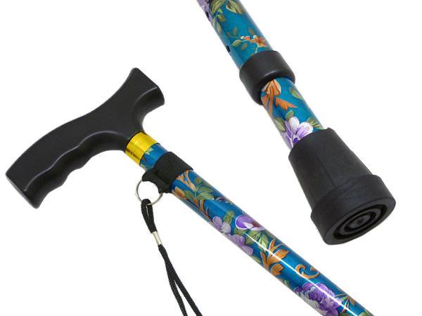  flexible cane stick [06] floral print - blue 6 -step height adjustment walking assistance walk support ( bag holder. freebie attaching )/c6