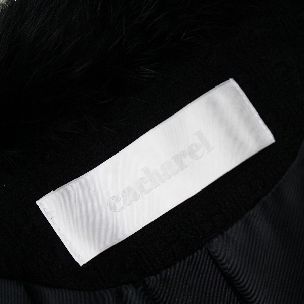■Cacharel キャシャレル ファー付 ツイード セットアップ 38/-ブラック ジャケット スカート【2400011034274】_画像10