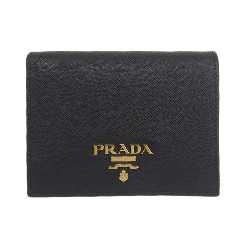 プラダ PRADA 二つ折り財布 コンパクトウォレット サフィアーノ レザー ブラック 1MV204 中古 新入荷 OBB0542_画像1