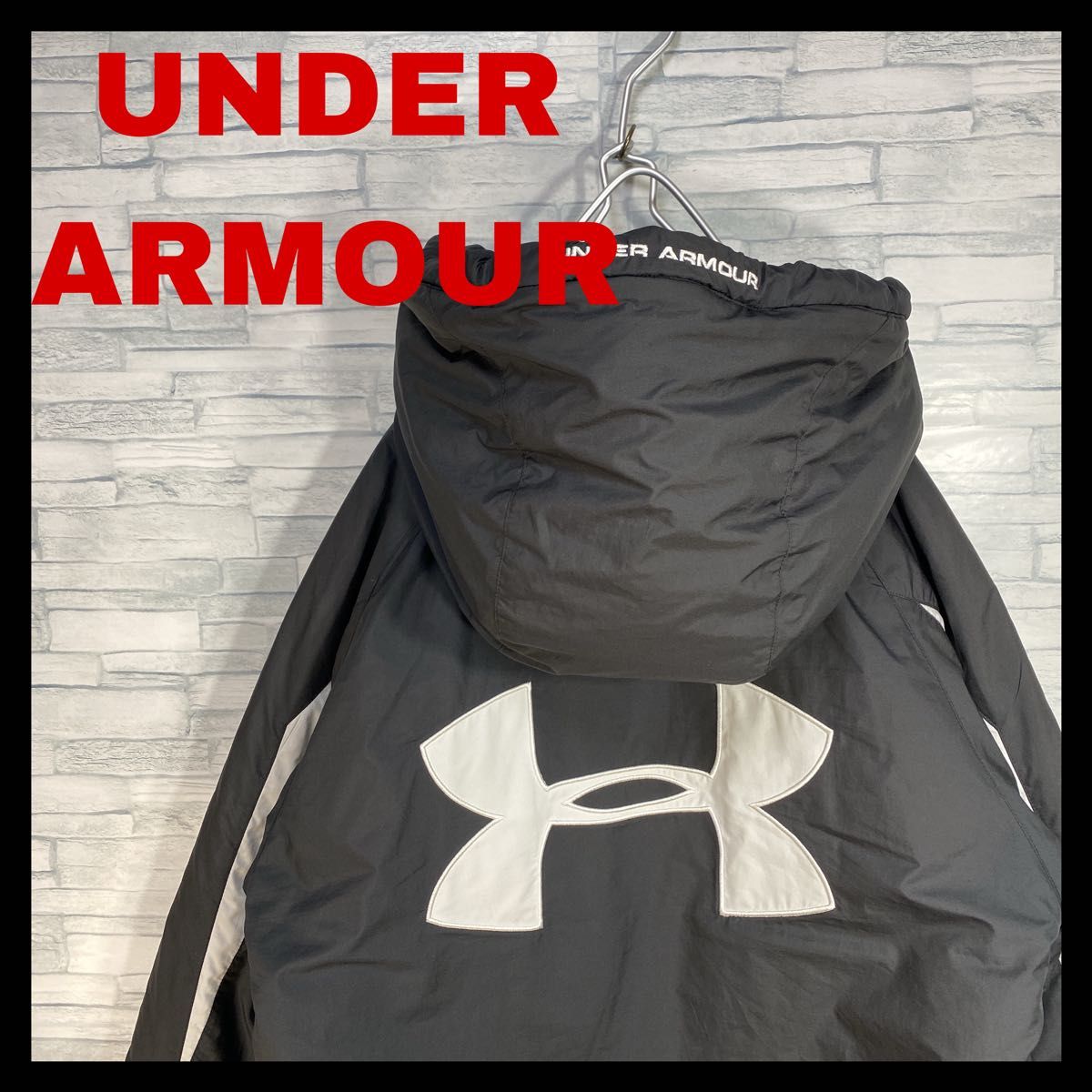 UNDER ARMOUR バックロゴ　ベンチコート　黒　Mサイズ　ロングダウン　アンダーアーマー　ブラック　フード付き