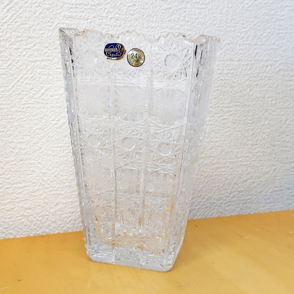 【天白】1円～ ボヘミアクリスタル 花瓶 ボヘミアグラス BOHEMIA フラワーベース クリスタル カットガラス 高さ20cm T2401-05-007618hm_画像8