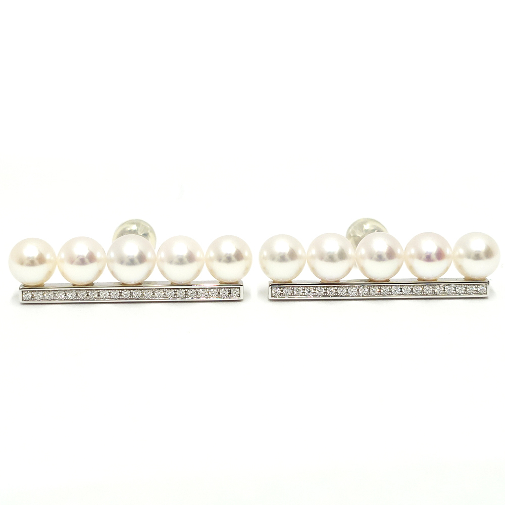 [.]tasakiK18WG balance diamond pave earrings pearl 5P bar E-3913 Tasaki Shinju 750WG jewelry other 